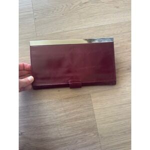 HOBO MAXINE LEATHER FRAMED CLUTCH WALLET Burgundy Purple 8" x 5" Magnetic
